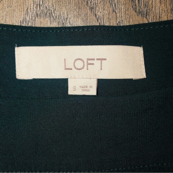 LOFT Dark Emerald Green Ruffle Sleeve Square Neck Embroidered Blouse Top Size S - Picture 4 of 11